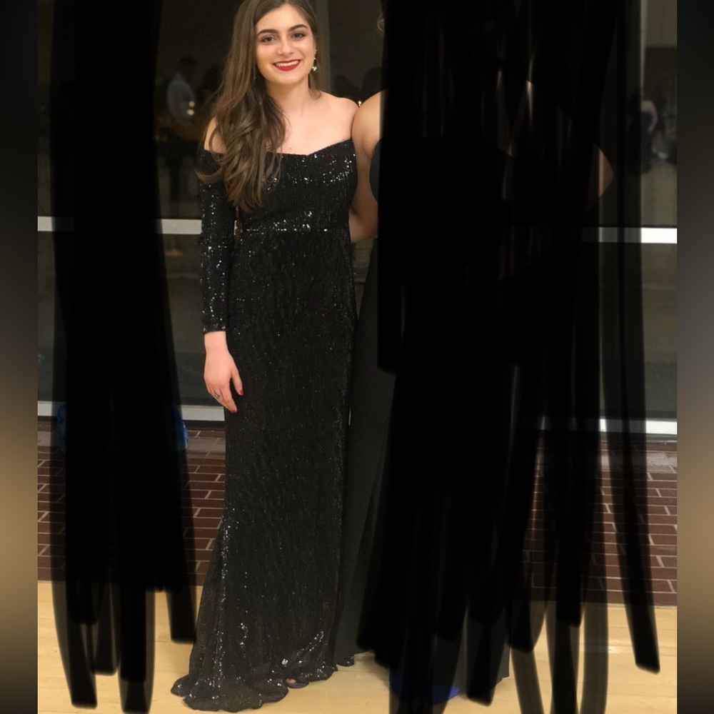 Fashion Nova Black Long Sleeve Off the Shoulder Sequin Dress size small